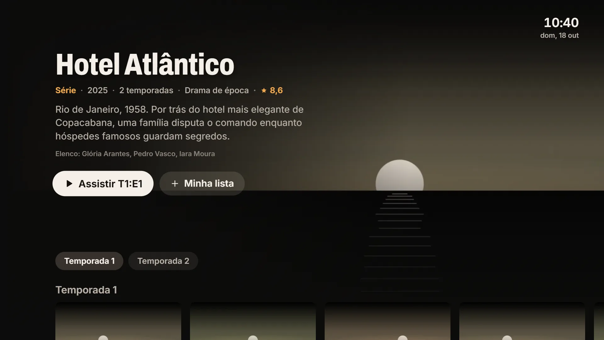 Página de uma série com capa, sinopse, temporadas e episódios